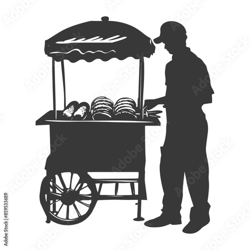 Silhouette of a Street Food Vendor with Cart.