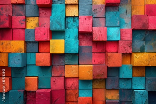 Colorful Blocks Wall Background. photo