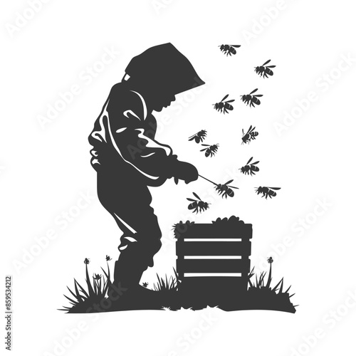 Beekeeper Child Silhouette: Honeycomb, Bees, and Innocence.