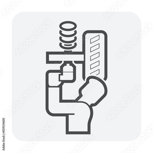 Suspension, mechanics or technician vector icon. Include air impact wrench, coil spring, coilovers or strut, rubber tire wheel. To check, repair, service, maintenance for auto car, automotive vehicle.