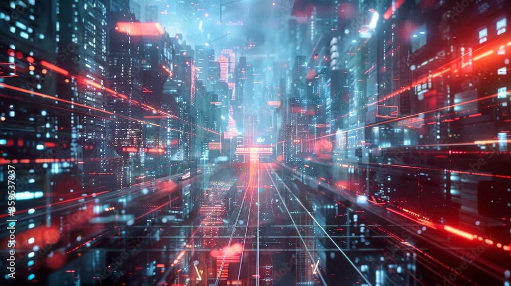 Futuristic double exposure blending neon party lights with futuristic cityscapes for a high-tech cyberpunk party experience Futuristic double exposure blending neon party lights with futuristic cityscapes for a high-tech cyberpunk party experience