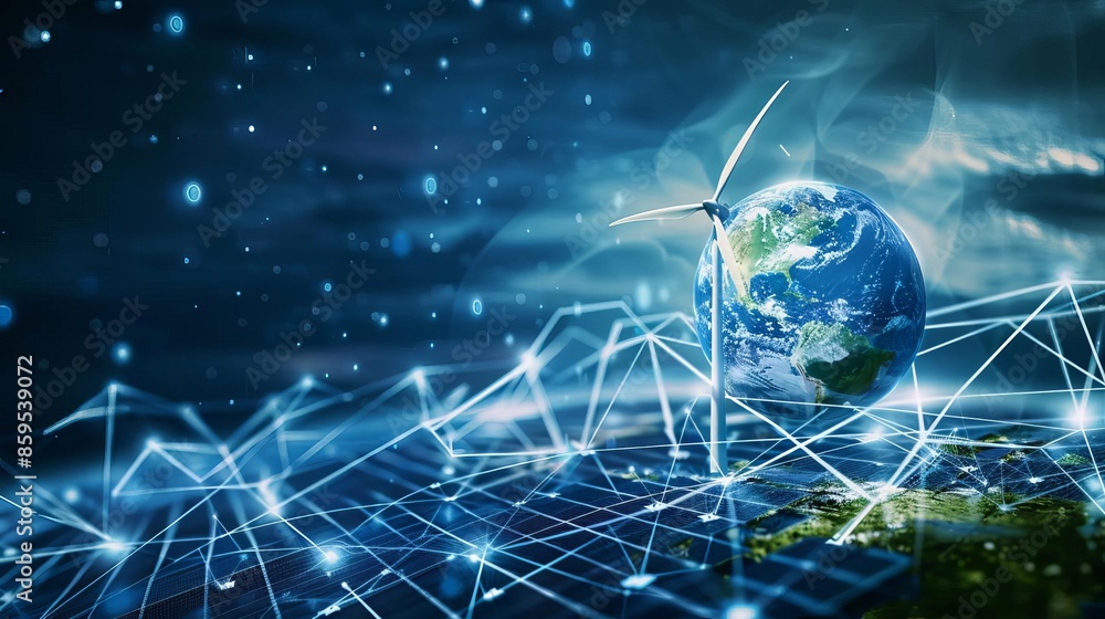 Global renewable energy concept with seamless digital connections symbolizing sustainable progress and technology advancement. Global renewable energy concept with seamless digital connections symbolizing sustainable progress and technology advancement.