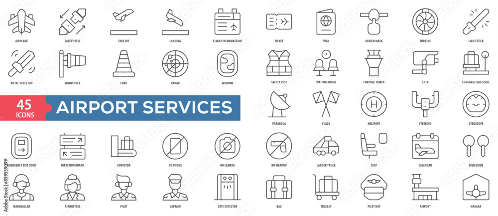 Airport Services Icon Collection Set. Easy To Use, Easy To Edit And Simple Line Vector Icons. Airport Services Icon Collection Set. Easy To Use, Easy To Edit And Simple Line Vector Icons.