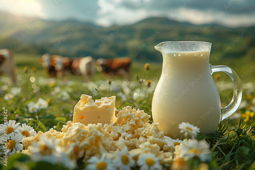 jug of milk on a meadow