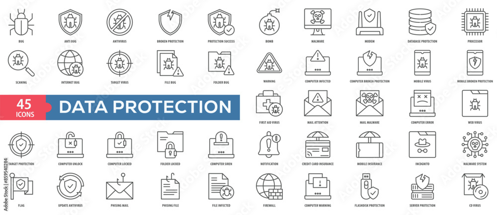Data Protection Icon Collection Set. Easy To Use, Easy To Edit And Simple Line Vector Icons. Data Protection Icon Collection Set. Easy To Use, Easy To Edit And Simple Line Vector Icons.