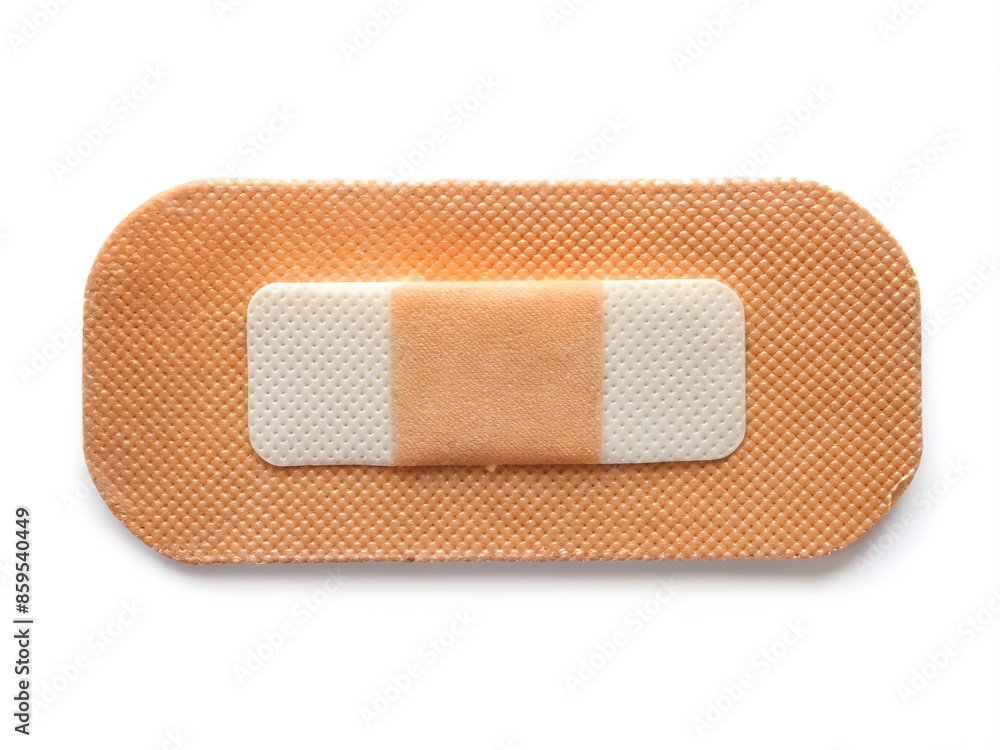 🩹 Close-Up Of A Beige Adhesive Bandage On A White Background. 🩹 Close-Up Of A Beige Adhesive Bandage On A White Background.