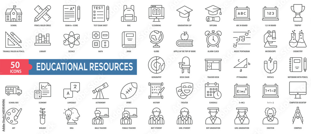 Educational Resources-45 Icon Collection Set. Easy To Use, Easy To Edit And Simple Line Vector Icons. Educational Resources-45 Icon Collection Set. Easy To Use, Easy To Edit And Simple Line Vector Icons.