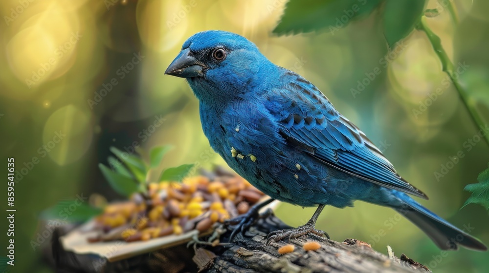 The indigo bunting is a small, bright blue bird that eats seeds. It's a part of the same family as cardinals The indigo bunting is a small, bright blue bird that eats seeds. It's a part of the same family as cardinals