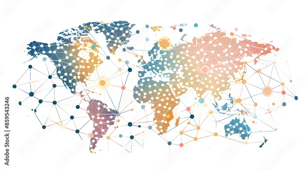 Obraz premium A world map With Connected Nodes Representing Diff