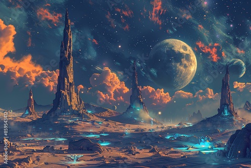 Alien planet landscape with strange rock formation baa photo