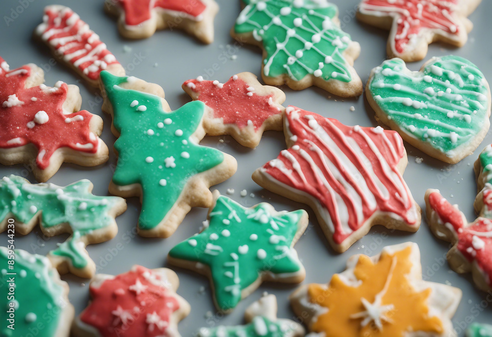 A festive array of holiday-themed sugar cookies decorated with colorful icing isolated on transparen A festive array of holiday-themed sugar cookies decorated with colorful icing isolated on transparen