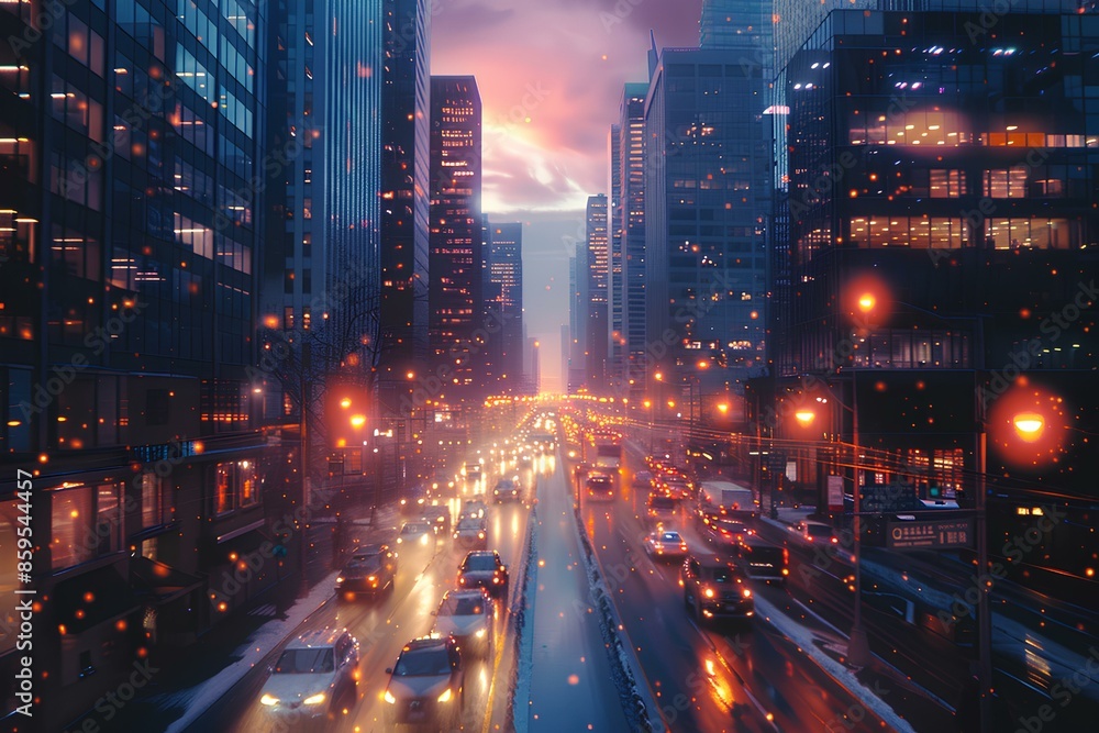 An urban cityscape at dusk with skyscrapers and bu bafb An urban cityscape at dusk with skyscrapers and bu bafb