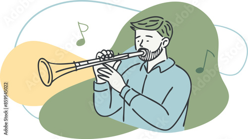 A man playing a trombone with a yellow background