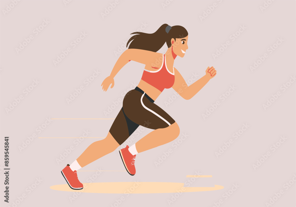 A woman running with a red tank top and shorts A woman running with a red tank top and shorts