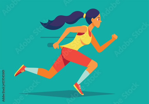 A woman running with her hair in a ponytail