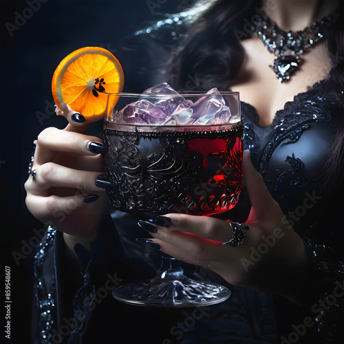 Cocktail celebration lemon fruit table ice citrus night, Garnish being placed in a gin cocktail, 3 refreshing cocktails, on the table of a restaurant bar, at night