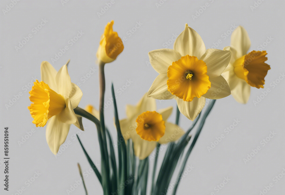 Set of beautiful yellow daffodil flowers isolated over a transparent background Set of beautiful yellow daffodil flowers isolated over a transparent background