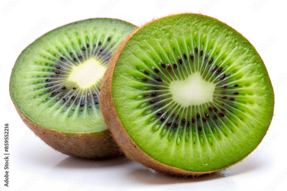 Cross Section Of A Kiwi Fruit, Showing Its Vibrant Green Flesh And Black Seeds. Cross Section Of A Kiwi Fruit, Showing Its Vibrant Green Flesh And Black Seeds.