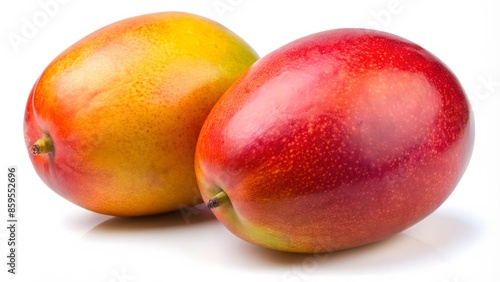 Two Ripe And Juicy Mangoes Isolated On A White Background