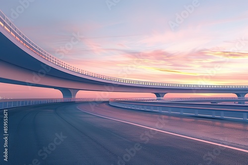 "Highway with Overpass in Background, Long Exposure"