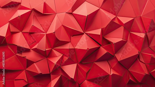 A red background with a lot of triangles. The triangles are red and they are all different sizes