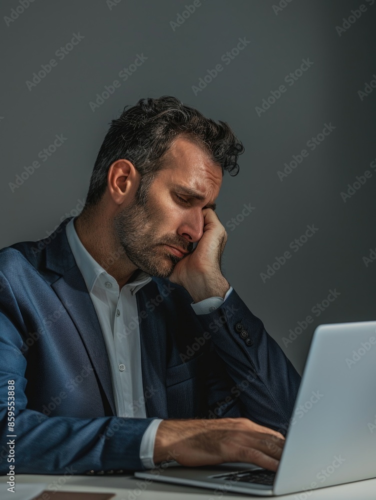 A person sitting at a desk with a laptop, perfect for business or personal use A person sitting at a desk with a laptop, perfect for business or personal use