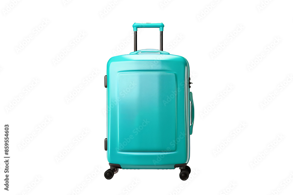 Turquoise plastic suitcase on wheels on a transparent background Turquoise plastic suitcase on wheels on a transparent background