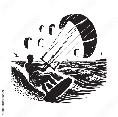 kitesurfing silhouette illustration icon vector