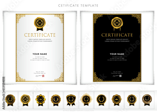 Luxury modern frames and shapes, templates for certificates of recognition, certificates of appreciation, and diplomas. Accommodates award, diploma, business and educational needs. type208(portrait)