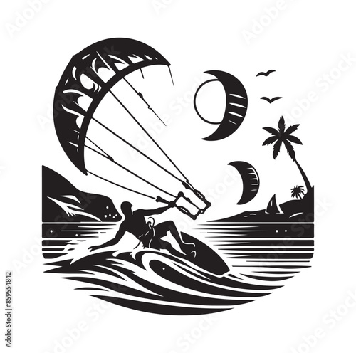 kitesurfing silhouette illustration icon vector