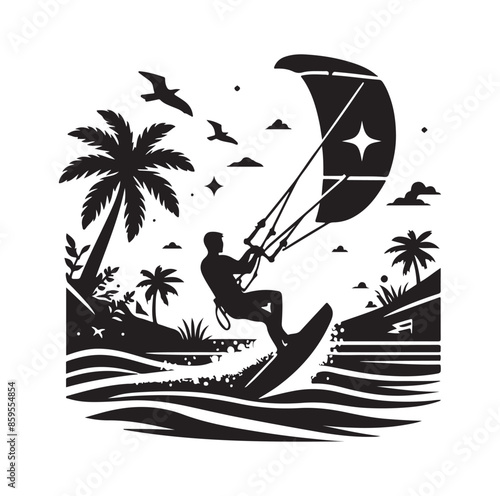 kitesurfing silhouette illustration icon vector