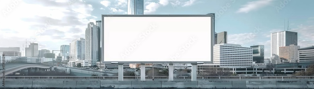 Large blank billboard on a freeway in Little Rock, with the city skyline, 3D render, no light from frame, modern, high detail Large blank billboard on a freeway in Little Rock, with the city skyline, 3D render, no light from frame, modern, high detail