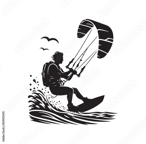 kitesurfing silhouette illustration vector