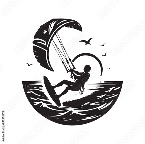 kitesurfing silhouette illustration vector