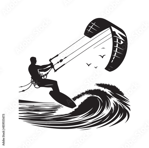 kitesurfing silhouette illustration vector