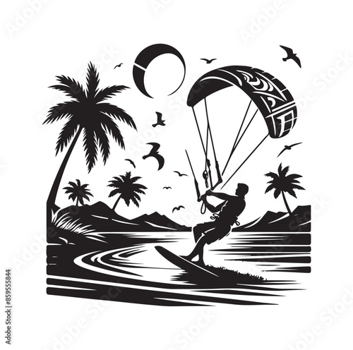 kitesurfing silhouette illustration vector