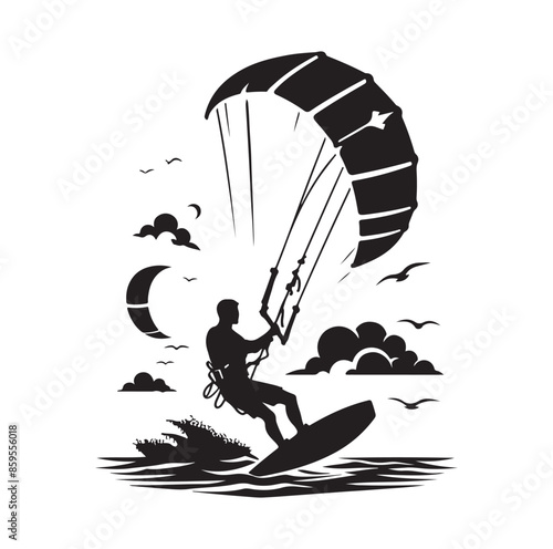 kitesurfing silhouette illustration vector