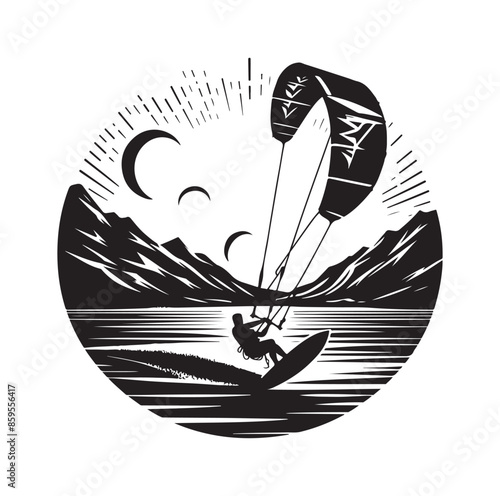 kitesurfing silhouette illustration vector