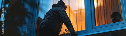 Escaping Burglar in Ski Mask Dashing Away from a Window at Night