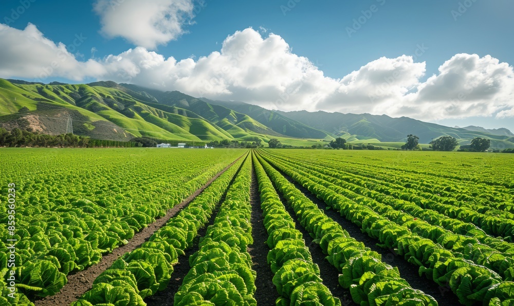 Green field of lettuce in the valley Green field of lettuce in the valley