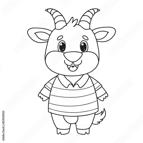 Cute goat cartoon wearing shirt coloring page illustration vector. For kids coloring book.