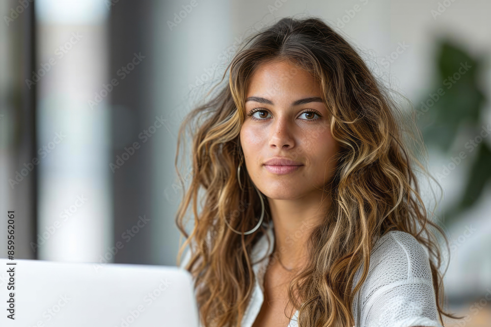 Businesswoman working on a laptop, isolated against a white backdrop, Businesswoman working on a laptop, isolated against a white backdrop,