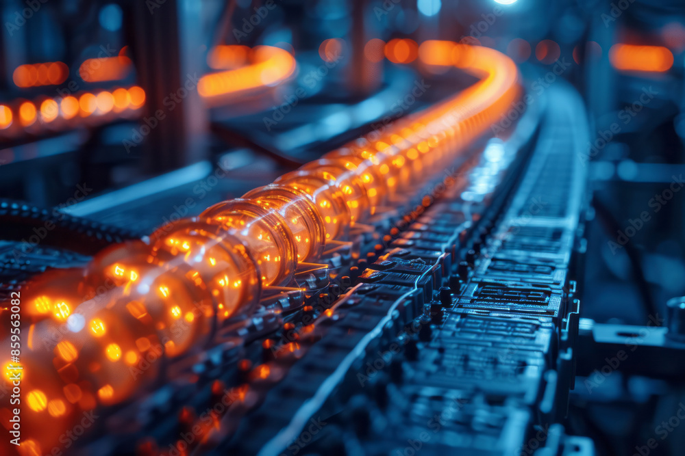 Fiber optic cables in a high-speed communication network, demonstrating efficient data transfer and technology, technical photography with ambient lighting, Fiber optic cables in a high-speed communication network, demonstrating efficient data transfer and technology, technical photography with ambient lighting,