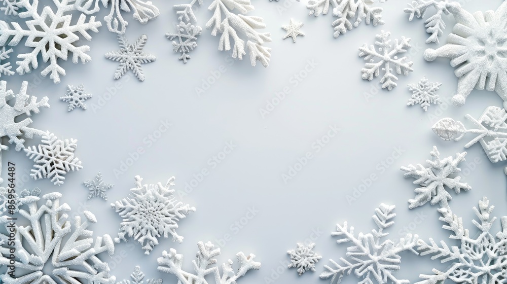 Winter holiday theme with snowflake frame on light gray backdrop Traditional festive concept with empty space Winter holiday theme with snowflake frame on light gray backdrop Traditional festive concept with empty space