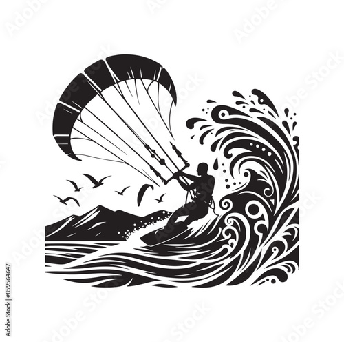 kitesurfing silhouette illustration vector