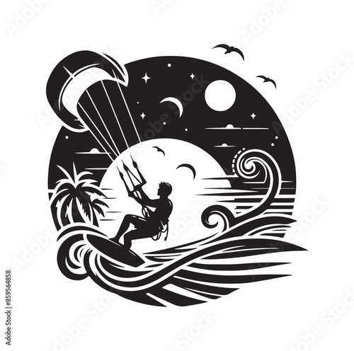 kitesurfing silhouette illustration vector
