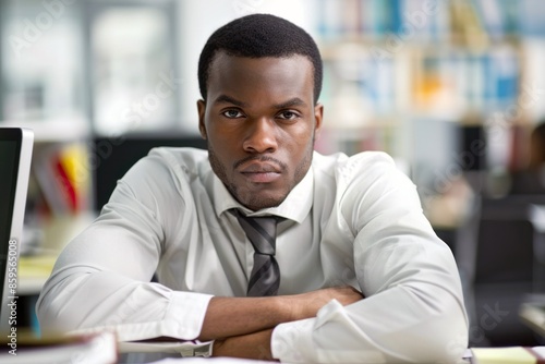 Focused Businessman Professional at Desk in Modern Office - Confident and Serious Business Young Man in Corporate Environment for Business and Career Concepts