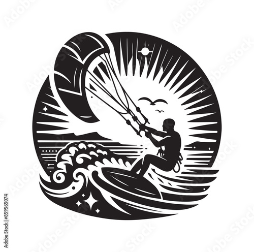 kitesurfing silhouette illustration vector