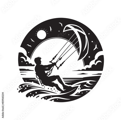 kitesurfing silhouette illustration vector