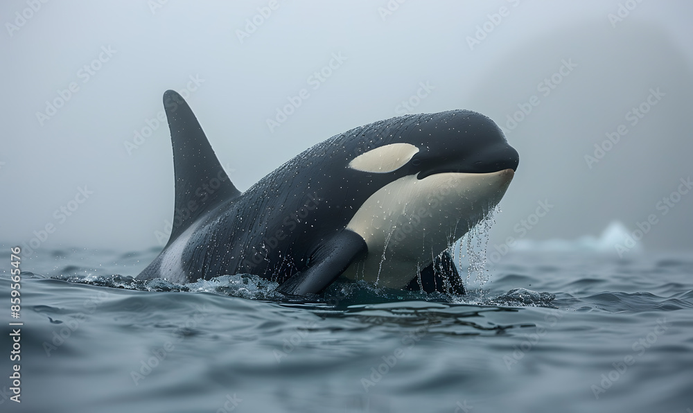 Fototapeta premium orcas or killer whales in Kvænangen fjord 